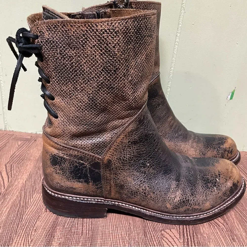 New Bed Stu Anthropologie Newark‎ Distressed Lace Up Riding Western Boots 9.5